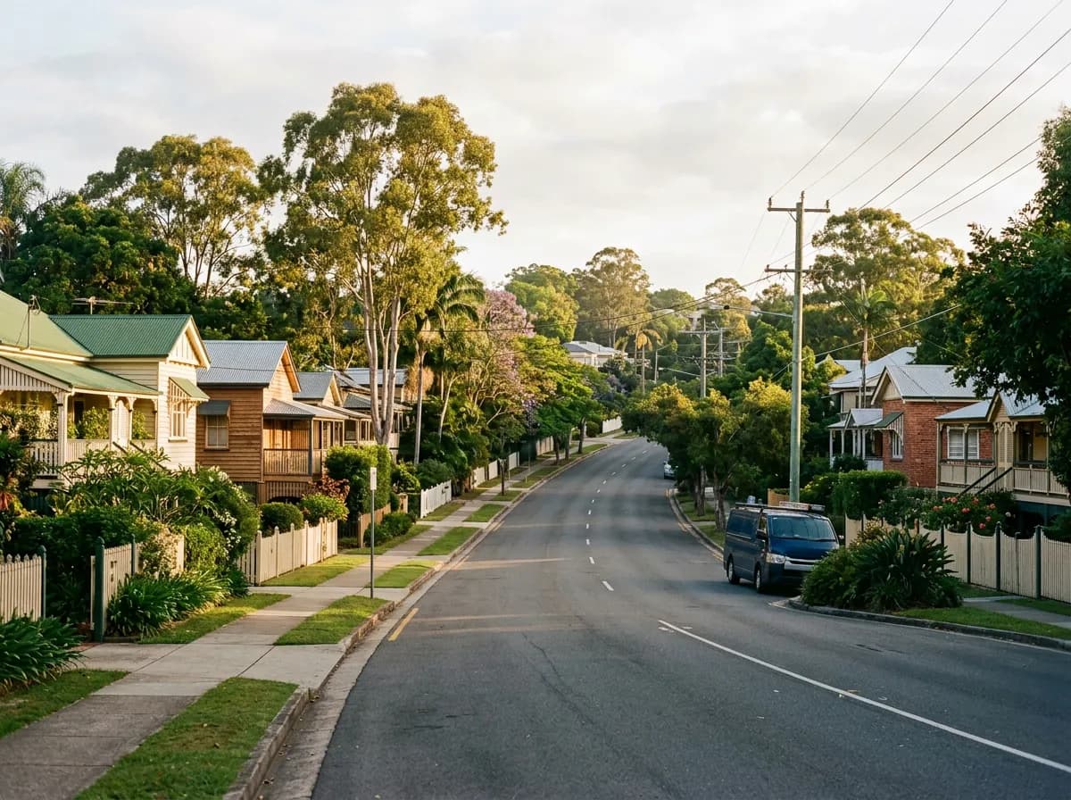 Streetscape of Morningside, Brisbane — character cottages and family homes in a quiet commuter belt