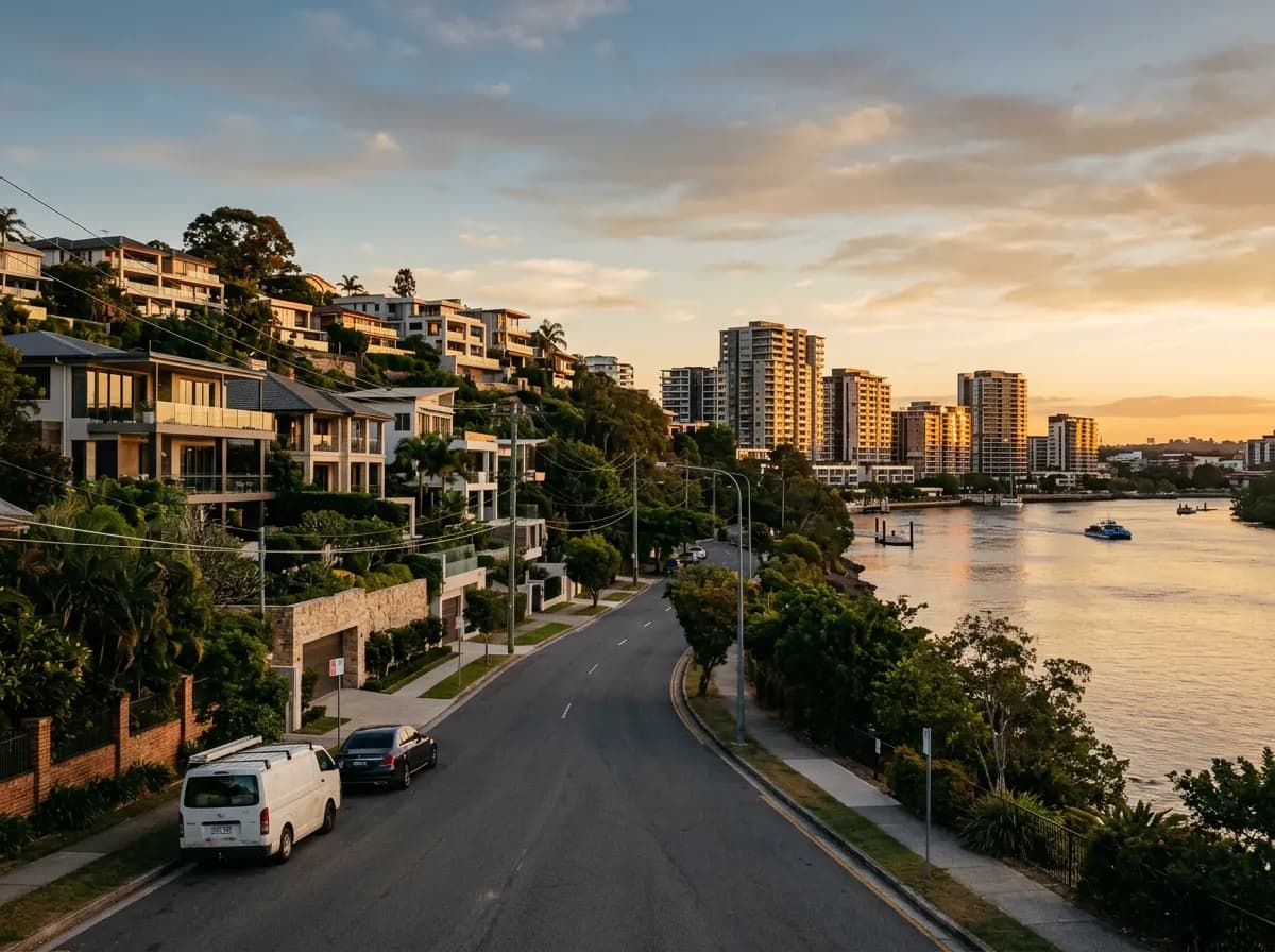 Streetscape of Hamilton, Brisbane — riverside prestige homes and luxury apartments